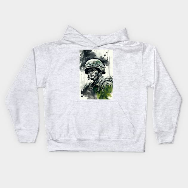 Vietnam Soldier Watercolor Painting Kids Hoodie by TortillaChief